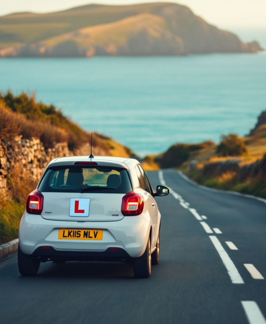 Learner driver on a Cornish coastal road - intensive driving course