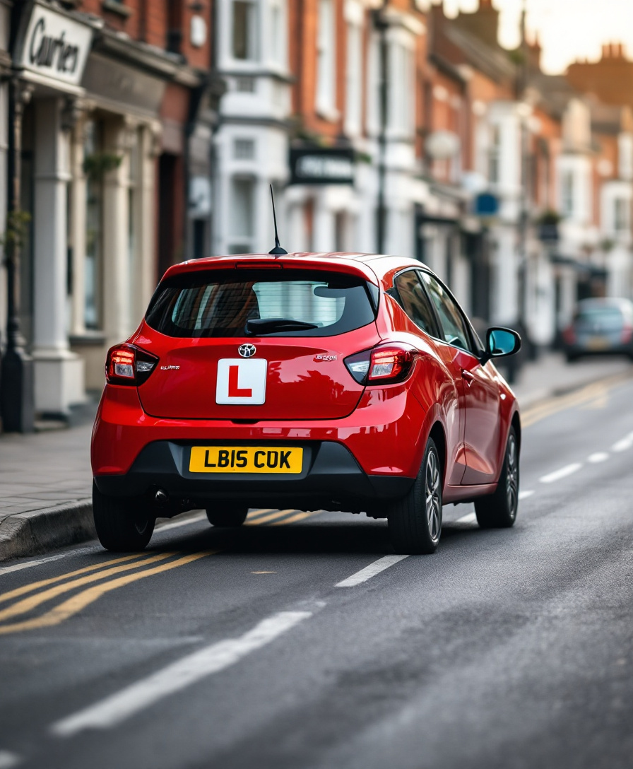 Learner driver on a market town high street - intensive driving course