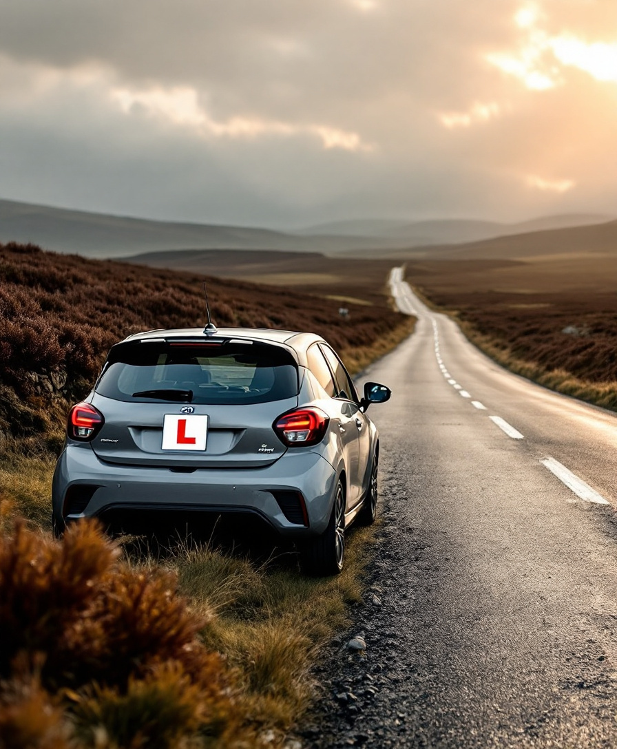 Learner driver on a Pennine moor road - intensive driving course