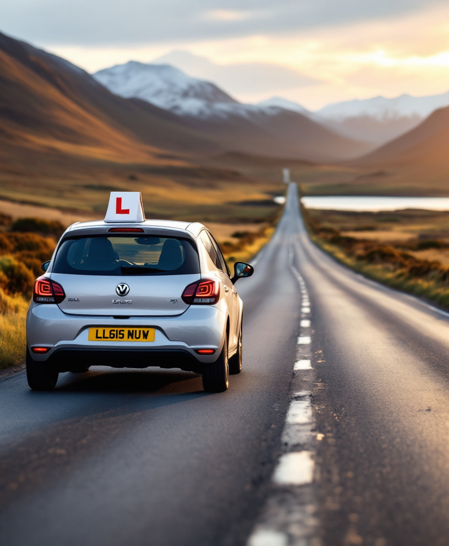 Learner driver on a Scottish highland A-road - intensive driving course