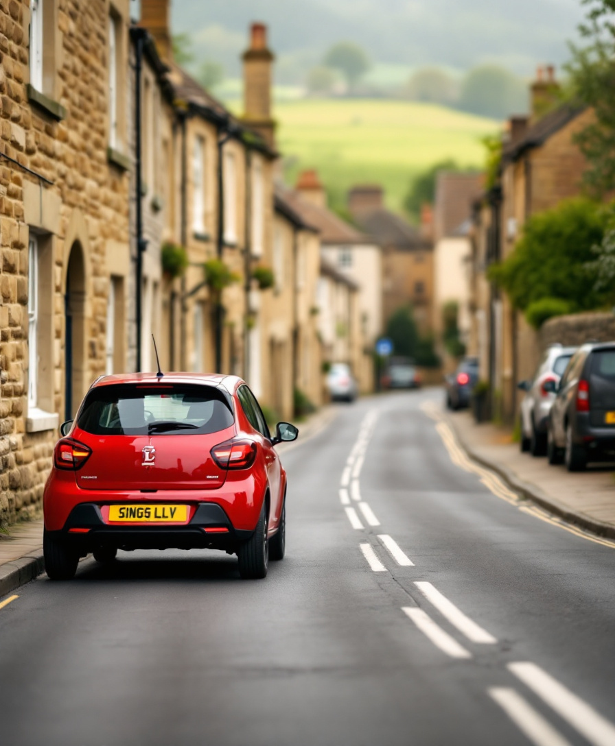 Learner driver on a Yorkshire stone village street - intensive driving course
