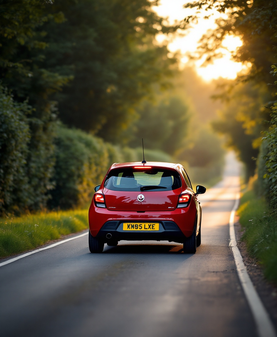 A learner car on a British country lane